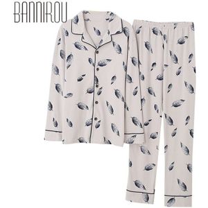 Bannirou Afdrukken Mannelijke Pyjama Set Lente Nachtkleding Voor Man 100% Katoen Raster Pyjama Past Mannen 2 Stuks Thuis Kleren
