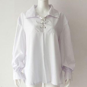 Wit Middeleeuwse Shirt Heren Lange Mouw Lace Up Bandage Victoriaanse Vintage Shirt Plus Size Steampunk Kleding Streetwear Gothic Top