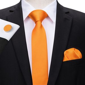 Hi-Tie Beroemde 5.5 Cm Effen Slanke Stropdas Voor Mannen Heldere Oranje Kleur Smalle Banden Set Bruiloft Tie C-3102