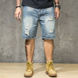 Denim Shorts Voor Mannen Zomer Plus Size M-6XL Losse Dunne Shorts Ripped Vijf-Point Broek Blue Jeans