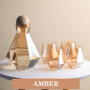 1.4L Geometrische Glas Pitcher Met 4 Kopjes Borosilicate Water Karaf Theepot Waterkoker Water Jug Drinken Dispenser Kleurrijke Clear