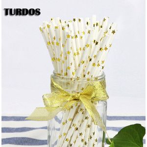Turdos Biologisch Afbreekbaar Goud Papier Rietjes Bulk, 25-Pack/100-Pack Wegwerp Rietjes Voor Verjaardag/Bruiloft/Baby Shower/Feestartikelen