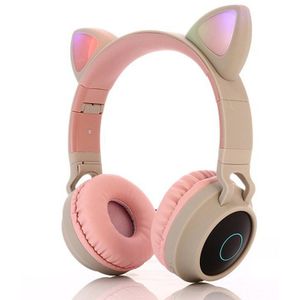 Roze Opvouwbare Leuke Kat Oren Meisjes Hoofdtelefoon Bluetooth 5.0 Draadloze 3 Kleuren Led Gloeiende Stereo Headset Met Microfoon Ondersteuning Tf kaart