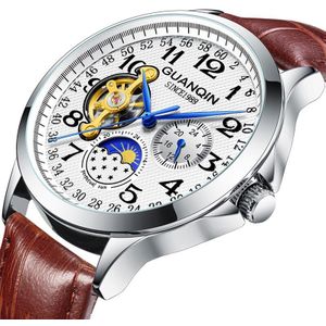 Guanqin Heren Horloges Top Brand Luxe Skeleton Lederen Sport Tourbillon Automatische Mechanische Horloges