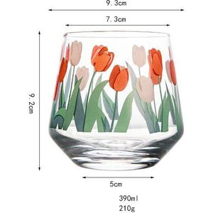 390Ml Japan En Zuid-korea Ins Handgeschilderde Tulp Bloem Glazen Beker Huishoudelijke Hittebestendig Drinkbeker grote Buik Mousse Cup