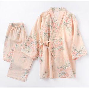 100% Katoen Dubbel Gaas Sauna Dampende Kleren Dames Kimono Broek Pyjama Pak Lange Mouw Broek Homewear Pijama Seda