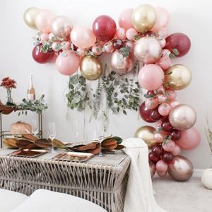 92 Pcs Ballon Garland Fall Ballon Slinger Kit Chrome Rose Gold Dusty Rose Bourgondië Ballonnen Bridal Shower Bruiloft Decoraties