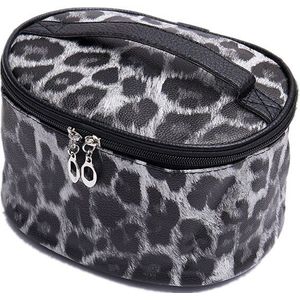 Purdored 1 Pc Leopard Cosmetische Tas Pu Leer Vrouwen Grote Capaciteit Make Up Bag Tonvormige Travel Organizer Bag Beauty case