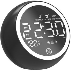 Oplaadbare Dual Wekker Radio Bluetooth Speaker Wekker Fm Radio Nachtlampje Temperatuur Tijd Led Display Voor Thuis