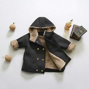 WLG jongens winter wollen jassen kinderen fluwelen dikke hooded lange stijl bovenkleding baby boy mode warme kleding