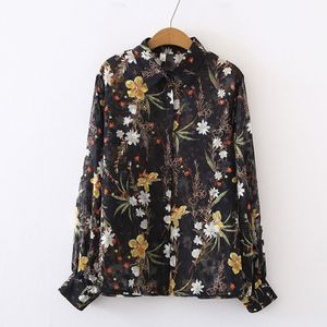Mode Bloemenprint Dames Shirts Vrouwen Chiffon Blouses Lente Herfst Lantaarn Mouwen Tops Blusas Mujer