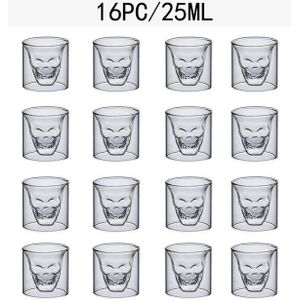 2-16Pcs Skull Cup 25Ml Dubbel Transparant Glas Bier Whiskey Vodka Wijn Water Champagne Cocktail Wijn Bril koffie Melk Mokken