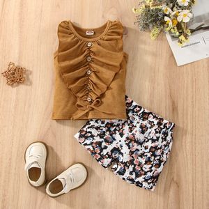 Prowow 3-24 Maanden Baby Meisjes Kleding Set Zomer Mouwloze Ruches Kant Vest Luipaard Shorts 2Pcs Kids kleding Meisjes