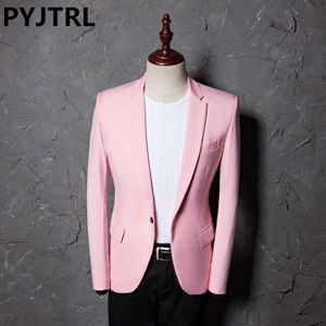 Pyjtrl Mens Casual Roze Formele Jasje Jas Campus Slijtage Enkele Knop Bruiloft Blazer Stijlen Podium Kostuums Voor Zangers