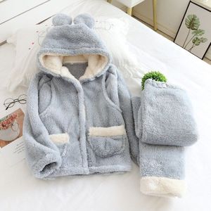 Fdfklak Winter Pijama Maternal Hooded Thicken Warm Pyjama Voor Zwangere Flanel Kleding Voor Moeders