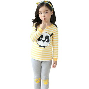 Kids Winter Geribbelde Manchetten Panda Print Pyjama Past Ronde Hals Tops En Lange Broek Hansops Voor Lente Warm Sleepwears