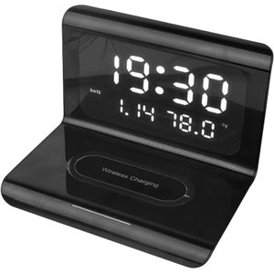 Draadloze Oplader Digitale Wekker 10W Qi Snel Opladen Pad Desktop Home Decor Thermometer Kalender Voor Iphone Samsung