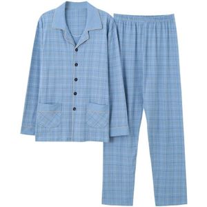 Herfst mannen Pyjama Gebreide Katoenen Pyjama Mannen Nachtkleding Lange Mouw Gestreepte Pijama Casual Zachte Plus Size 3XL Mannelijke homewear