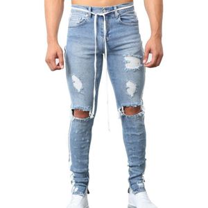 Mooie Mannen Vintage Patchwork Ripped Jeans Gestreepte Vernietigd Hole Skinny Potlood Jeans Denim Broek Hip Pop Streetwear Jeans Homme