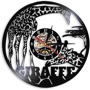 Afrika Giraffe Safari Stijl Vinyl Klok Met Led Backlight De Hoogste Living Terrestrial Dier Stille Wall Art Nursery Decor