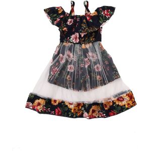 Peuter Kids Baby Meisjes Bloemen Ruffle Mesh Prinses Jurk Mouwloze Off Shoulder Jumpsuit Met Gaas Sheer Zomer Kleding 0-4Y