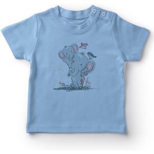 Angemiel Baby Olifanten En Vogels Jongens Baby T-shirt Blauw