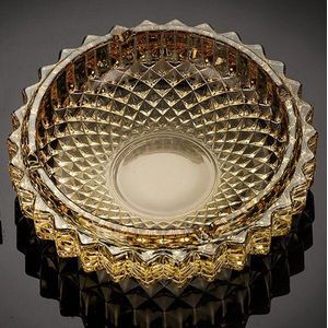 1Pcs Ronde Diameter 130/170/197Mm Goud/Clear/Amber Gouden Kristallen Asbak High-grade Verfijnde Glas Creatieve Kantoor Asbak