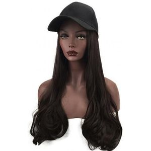 Vrouwen Meisje Lang Krullend Pruik Synthetische Pruik Hair Extension Met Baseball Cap Anti-Slip , houden Verblijf Stevig Op Je Hoofd.