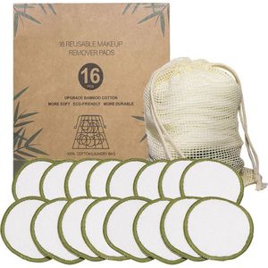 16 Stks/set Herbruikbare Bamboevezel Make Wattenschijfje Wasbaar Remover