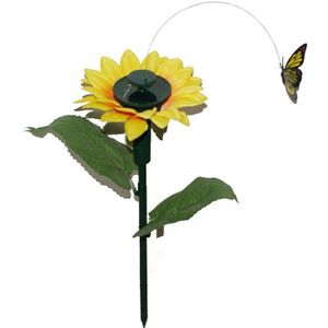 1x Dansen Solar/Batterij Zonnebloem Met Vlinder Op Tuin Plukjes Tuin Gazon Bloempot Flowerbed Ornament Kleur