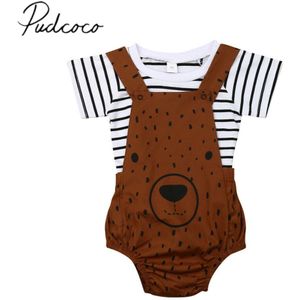 Kinderen Zomer Kleding Pasgeboren Peuter Baby Jongen Meisje Schattige Beer Sunsuit Streep T-shirt Bib Broek Overalls Outfits 0-3T