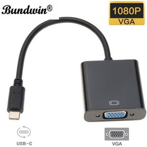 Bundwin Type C Male Naar Vga Vrouwelijke Adapter Kabel USB-C Naar Vga Adapter Usb 3.1 Converter Voor Macbook