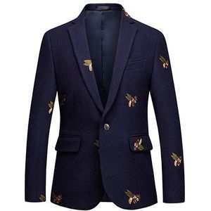Heren Een Knop Blazer Bee Borduren Wedding Smart Casual Slim Fit Jacket Big Size 6XL Marineblauw Kleren mannelijke T208