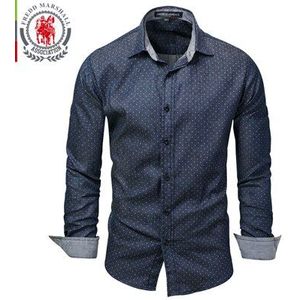 Mens Button Shirt Moda Hombre Polka Dot Shirt Heren 100% Katoen Heren Shirts Lange Mouwen Chemise Homme Camicia FM120