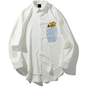 Dark Icoon Bloem Print Lange Mouwen Jurk Shirts Mannen Harajuku Casual Mannen Shirt Mode Hip Hop Blouse Witte Shirts
