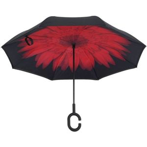 Jeyl Rode Bloem Vouwen Reverse Paraplu Dubbele Laag Omgekeerde Winddicht Regen Auto Paraplu Voor Vrouwen