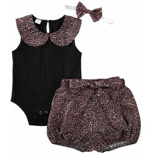3 Pcs Baby Meisjes Luipaard Kleding Peuter Kids Romper Tops + Shorts Outfit Set