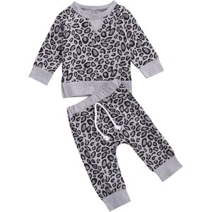 0-24M Pasgeboren Baby Meisjes Jongens Kleding Sets Luipaard Print Lange Mouwen Trui Sweatshirts Tops Broek