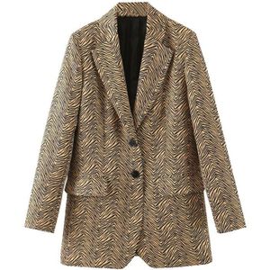 Kpytomoa Vrouwen Office Wear Animal Print Blazers Jas Vintage Lange Mouwen Zakken Losse Vrouwelijke Bovenkleding Chic Tops