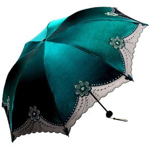 Mooie Vrouwen Kant Paraplu Anti UV Zwarte Coating Paraplu Art Regen Paraplu Kleine Paraplu Regen Vrouwen Borduren Stof 5U