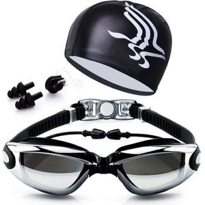 Zwemmen Goggle + Zwemmen Caps Sets, Zwembril Geen Lekkende, Anti Fog, UV Bescherming Triathlon voor Volwassen Mannen Vrouwen Jeugd Kids