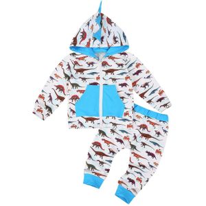 2-6Years Kid Jongens 2 Stuks Baby Dinosaurus Outfits Peuter Lange Mouw Steekzakken Hooded Vest + Broek