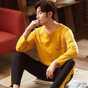 Xizou Plus Size L-3XL Volledige Katoenen Pyjama Mannen Pijamas Lange Mouwen Ongedwongen Nachtkleding Mannen Homewear Gele Mannelijke Pyjama Set