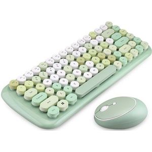 Draadloze Toetsenbord Muis Set 2.4G 1600Dpi Draadloze Muis Retro Vintage Punk Kleurrijke 84 Ronde Toetsen Home Office Voor pc Laptop