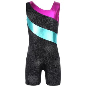 Kids Teens Mouwloze Glanzende Splice Ballet Dans Turnpakje Meisjes Gymnastiek Turnpakje Sport Jumpsuit Unitard Gym Badpak Bodysuit