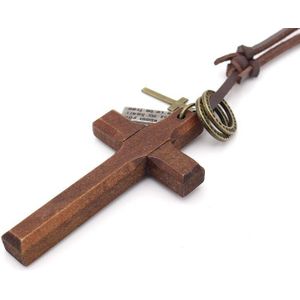 Bruin Kruis Hanger Ketting Voor Mannen Vrouw Hout Kruisbeeld Gebed Christelijke Religieuze Kettingen Mannelijke Sieraden