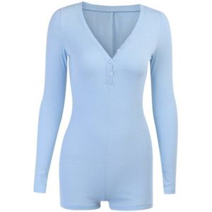 Vrouwen Een Stuk Pyjama Playsuit Jumpsuit Lente Herfst Casual Cotton Soft Lange Mouwen V-hals Nachtkleding Nachtkleding Pyjama Onsies