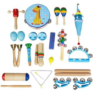 Muzikaal Speelgoed Slaginstrumenten Band Ritme Kit Voor Kid Peuters Met Houten Guiro Handbells Maracas Kleine Trompet Harmonica