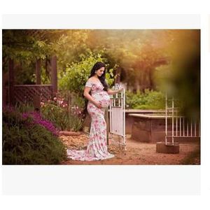 Moederschap jurk Zwangere jurk Fotografie Props Chiffon Jurken Off Schouders voor Zwangere Vrouwen jurk Wit Korte mouwen