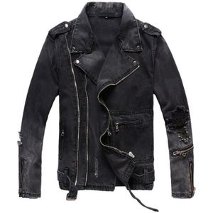 Uplzcoo Mode Biker Denim Jassen Mannen Zwart Gat Ritsen Denim Jas Jassen Casual Mannen Kleding Casaco Masculino EM157